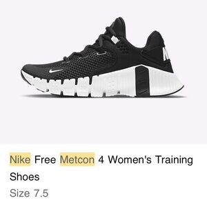 Nike Metcon 4 Size 7.5 Black